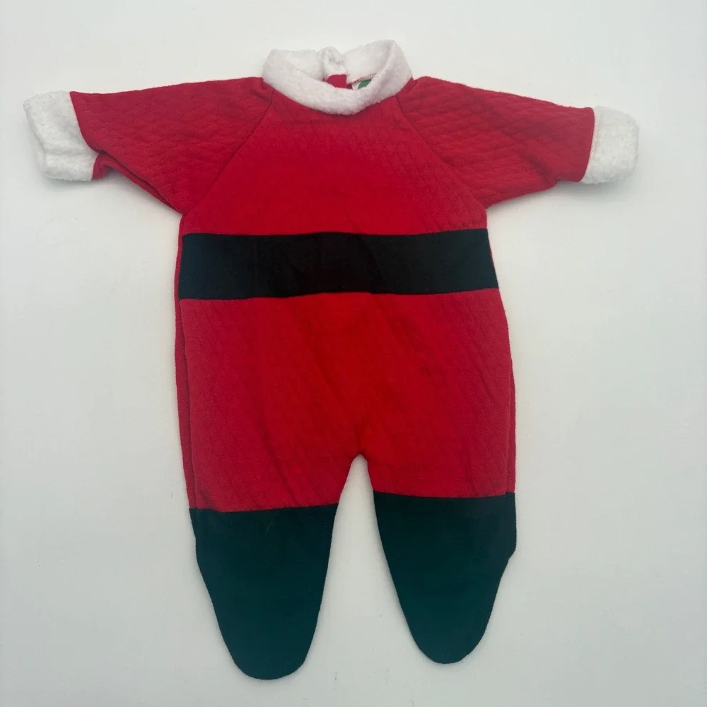 Lil Dreamer Newborn Santa Claus Quilted Footed Sleeper Red White Fur Trim 0-9lbs